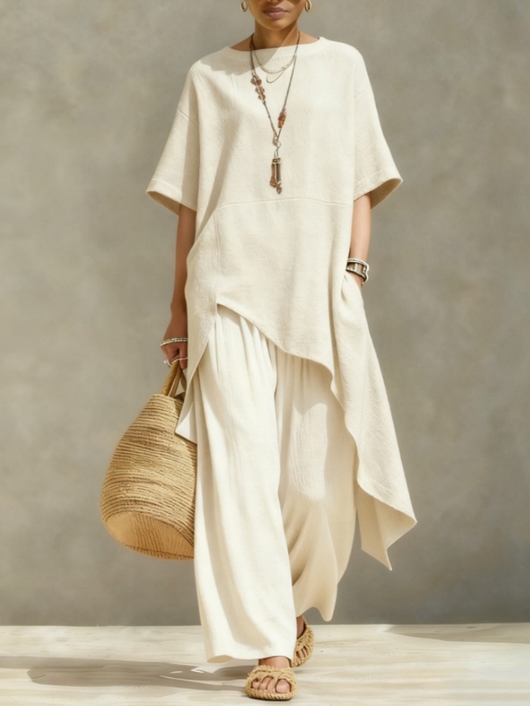 Linen Pant Wide - Kadın Pamuklu Keten Pantolon Takımları 2
