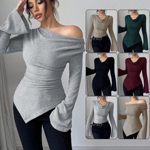 Blouse Off Shoulder - Kadın Bluzu Uzun Kollu Düz Renk