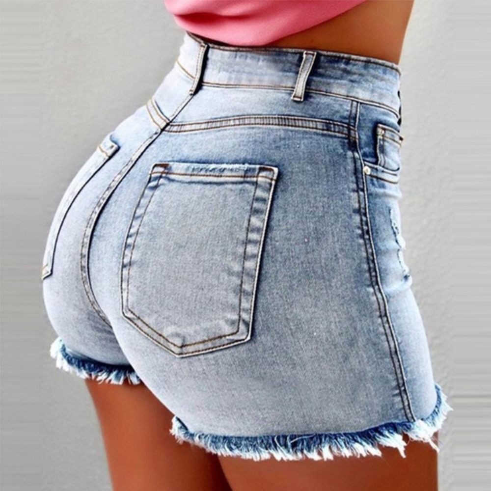 Shorts Denim Frayed - Kadın Yüksek Bel Eskitilmiş Yırtık Kot