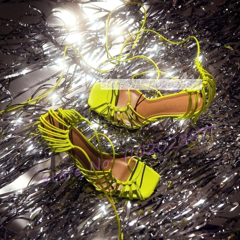 Sandal Strappy Heeled - Chic fitilli dantel-up kafesli sandalet kadınlar