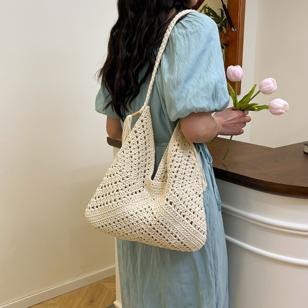 Tote Bag Beach - Yaz Bohem Örgü Omuz Çantası Düz