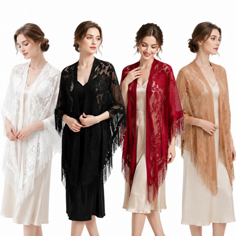 Kimono Sheer Floral - Çiçekli Dantel Şal Wrap Kadın Nakış
