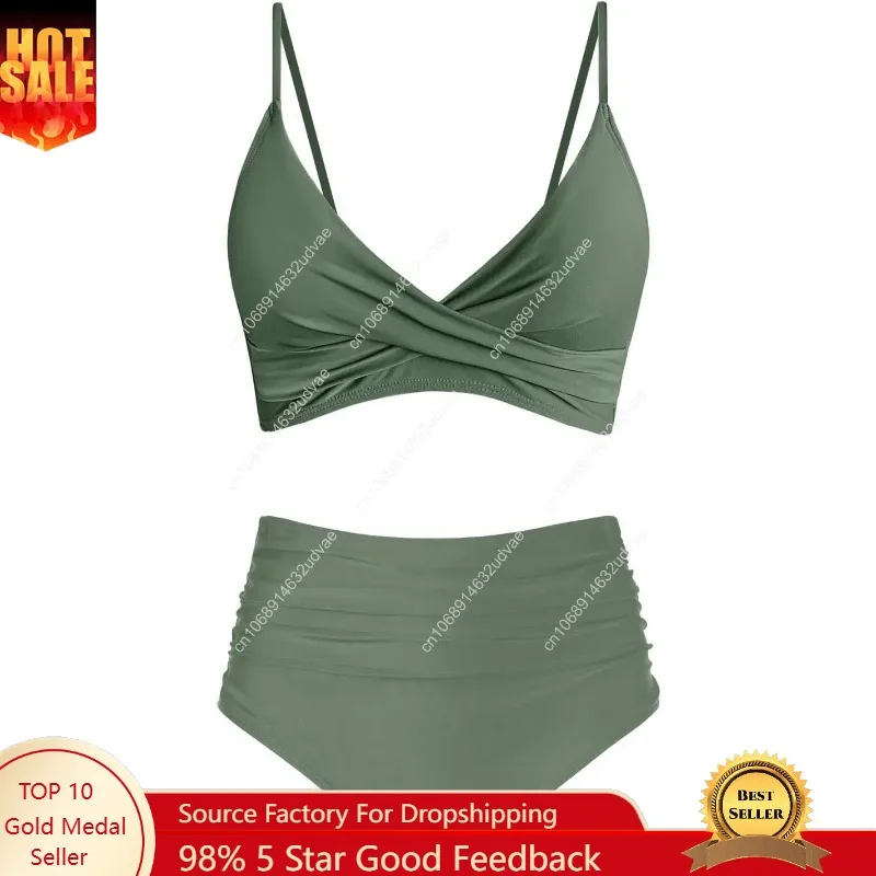 Swimsuit Bikini Ruched - Kadın Yüksek Belli Bikini Takımları Push