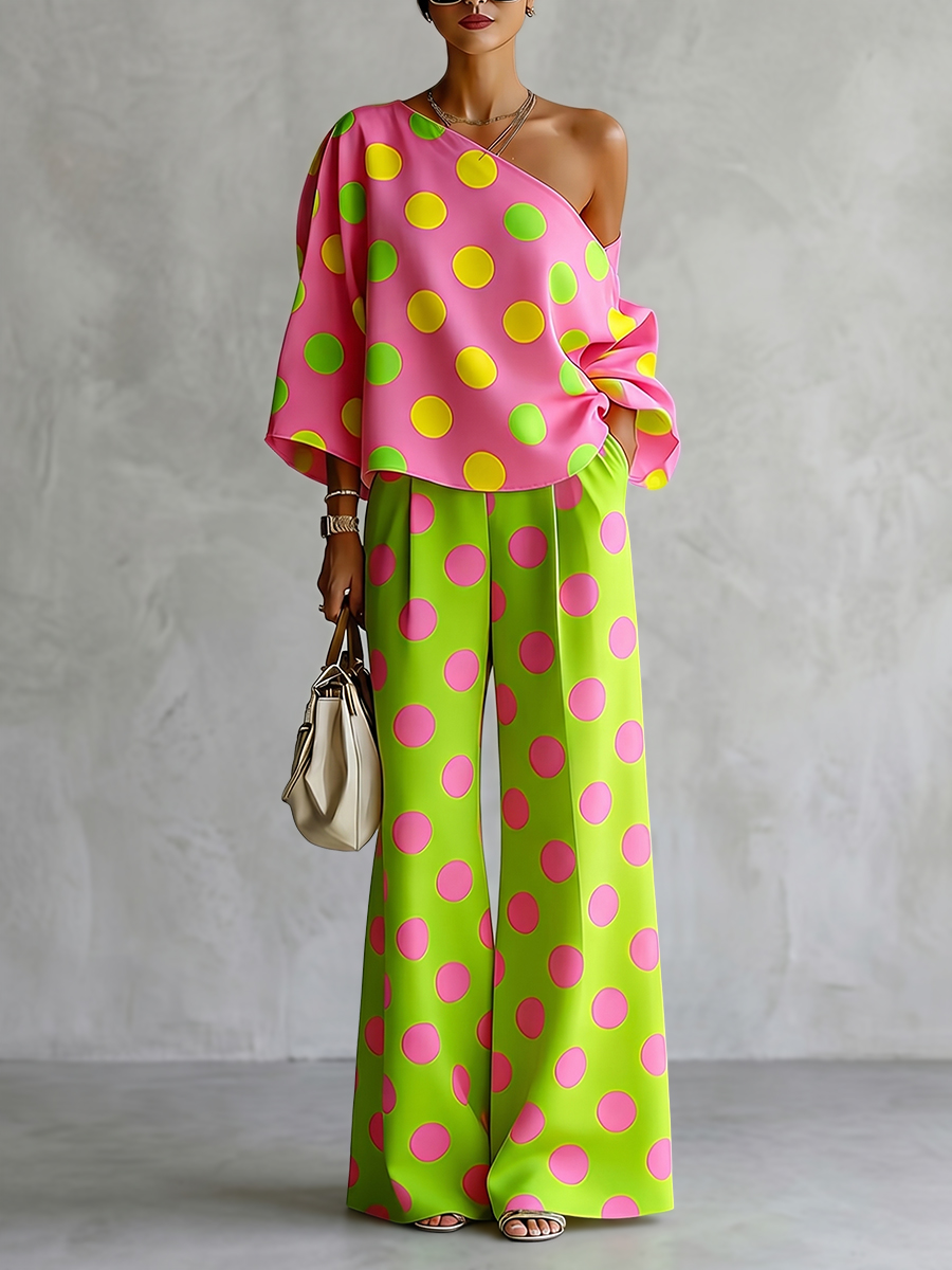 Blouse Off Shoulder - Missuoo Kadın Puantiyeli 2 Parça Takım