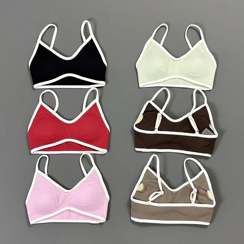 Crop Top Crochet - Kadınlar Kontrast Çizgili Yoga Sütyeni V