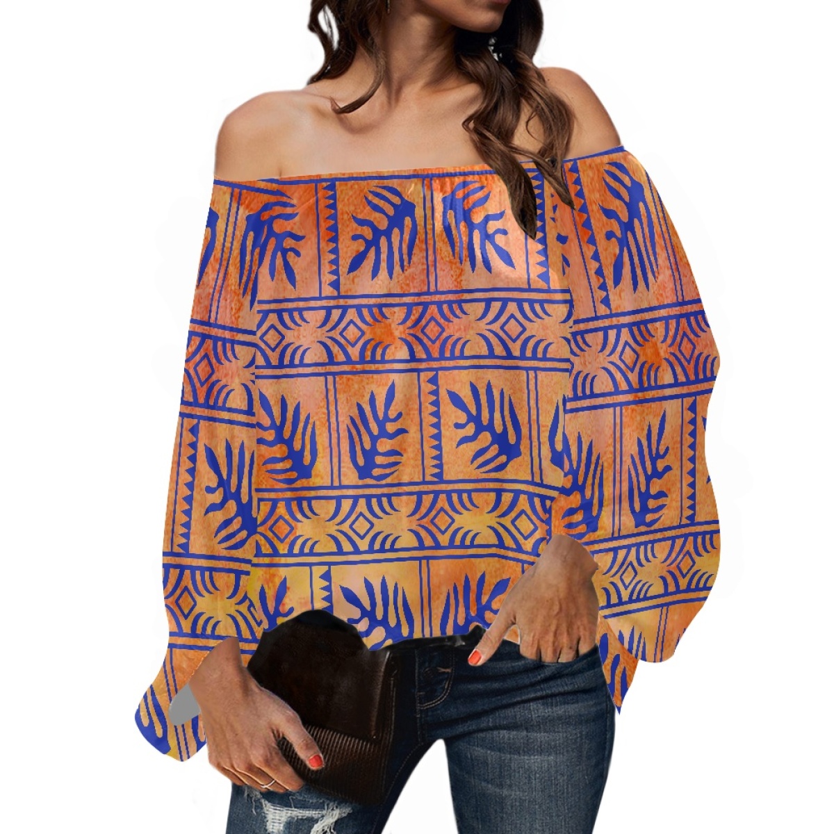 Blouse Off Shoulder - Polinezya Kabile Kıyafetleri Samoa Tapa Tonga