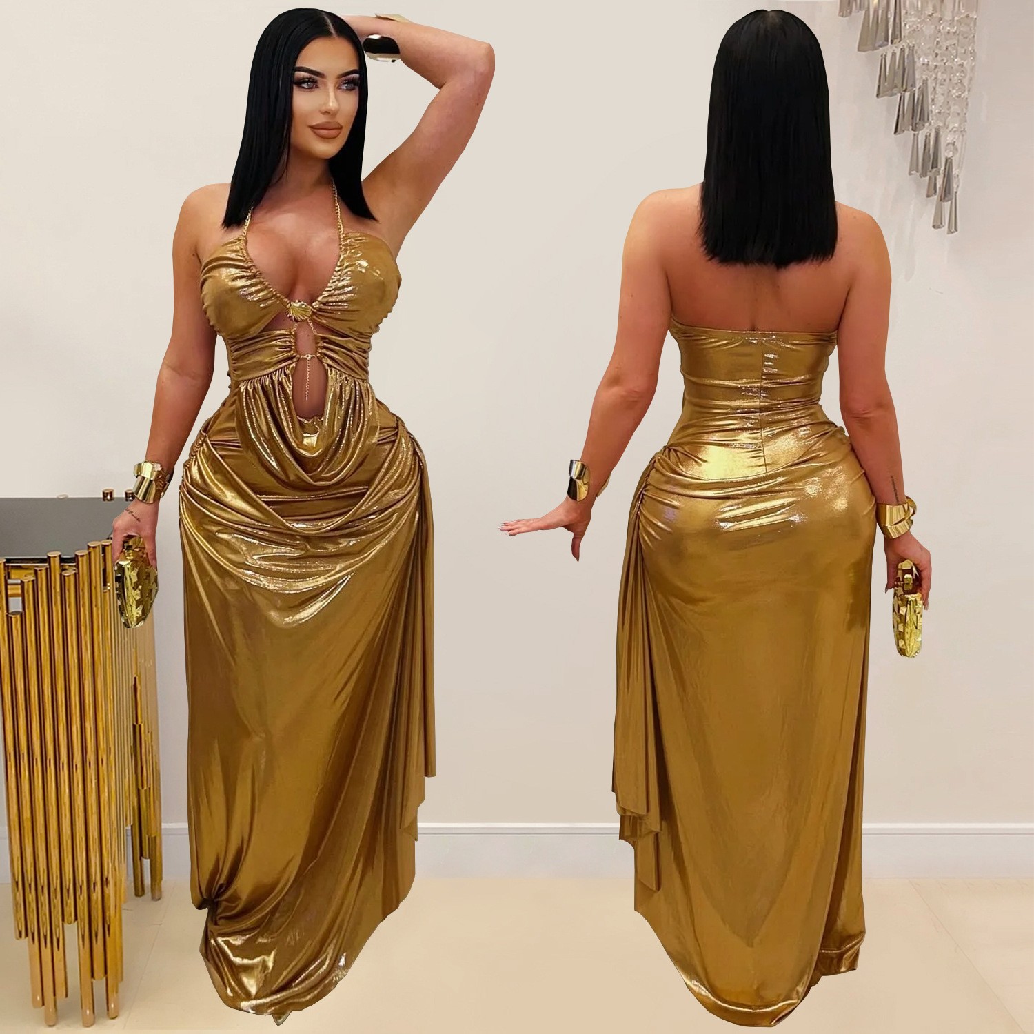 Maxi Dress Halter - Düğün Konuğu Elbisesi Abiye Boyundan Bağlamalı