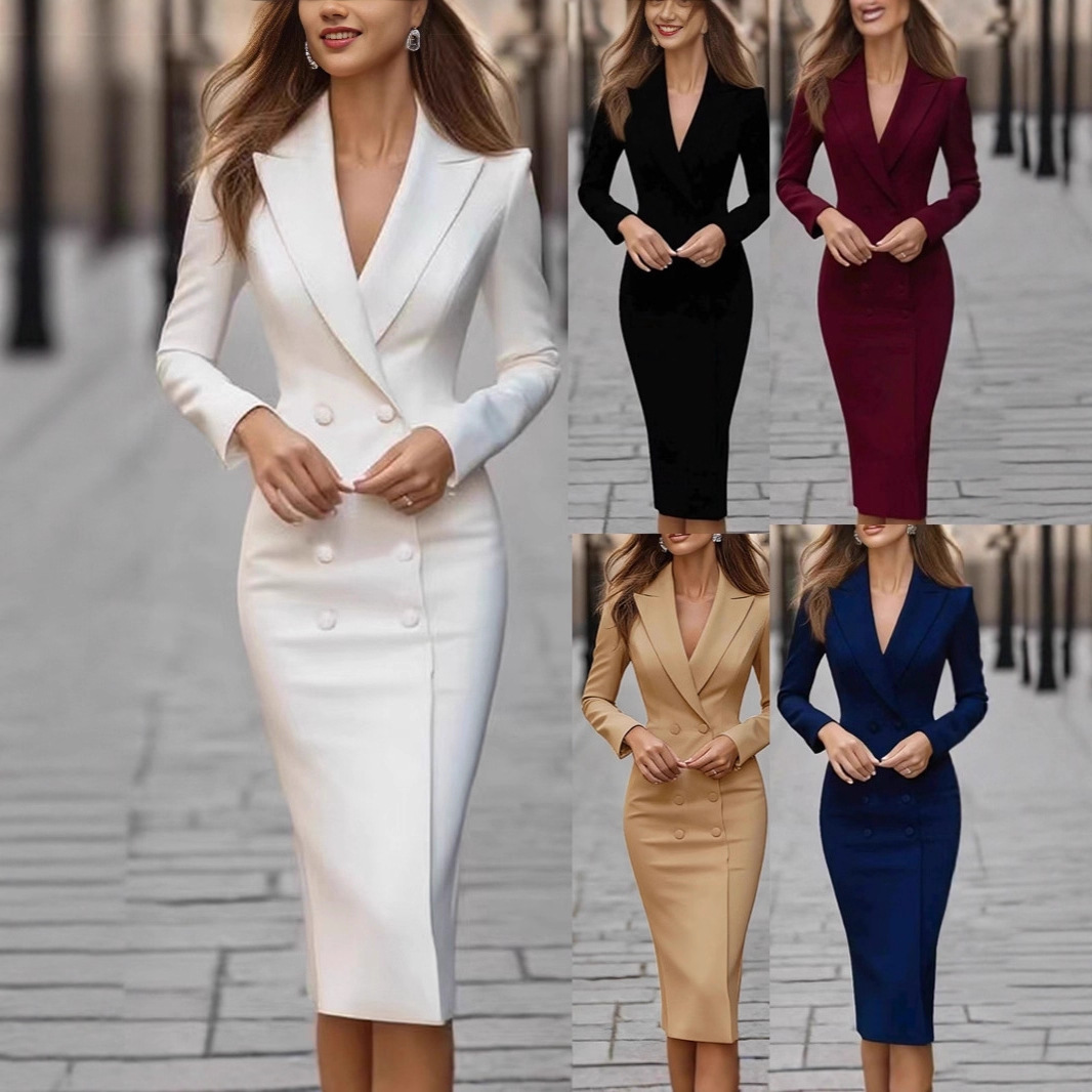 Linen Dress Wrap - Saf Renkli İnce Çift Düğmeli Parti