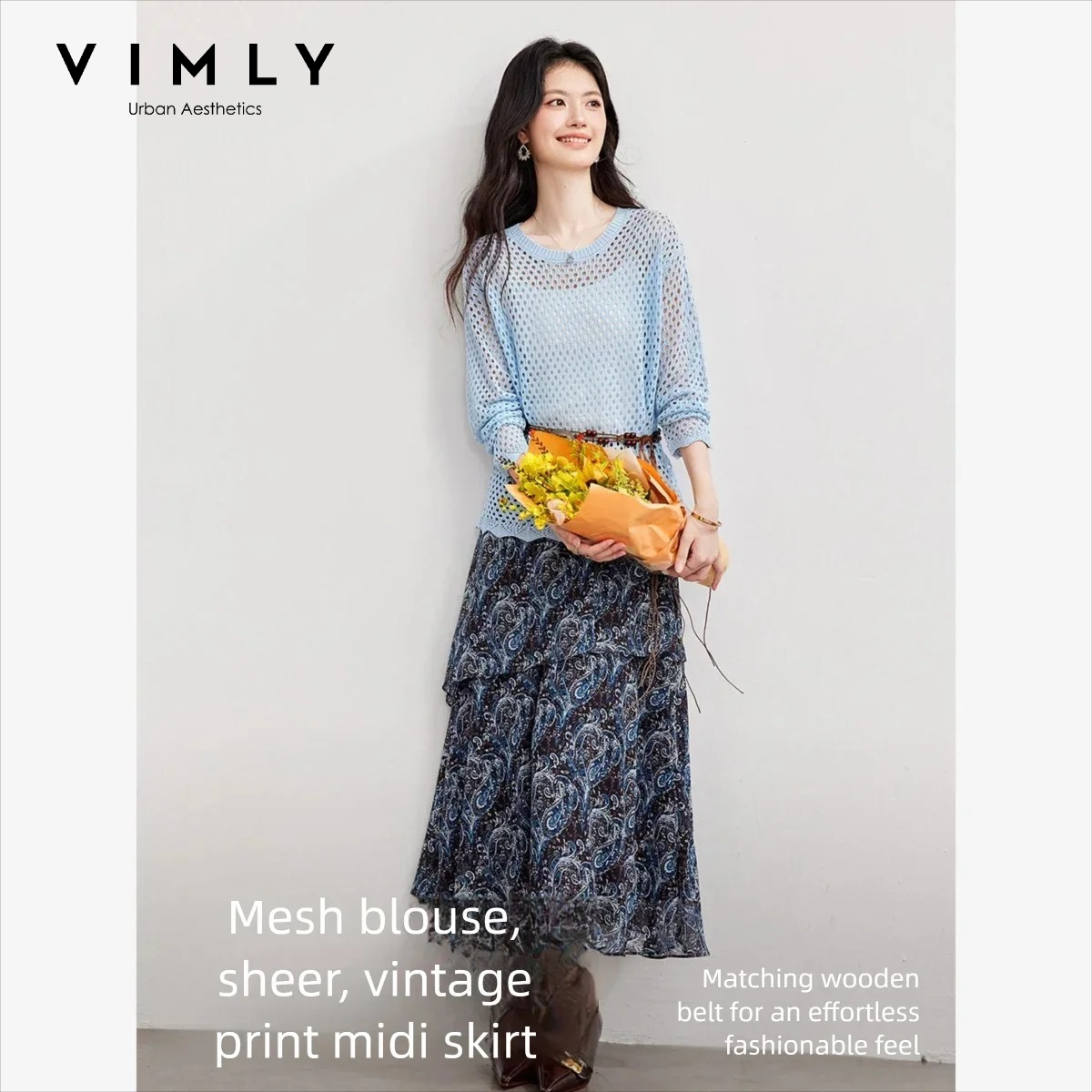 Midi Skirt Floral - VIMLY kadın iki parçalı Set 2026