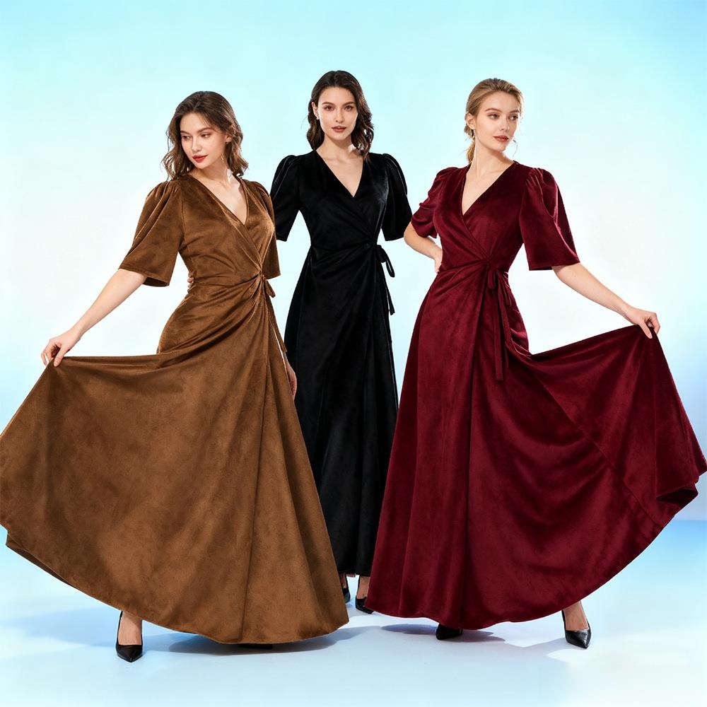 Linen Dress Wrap - Bayanlar Uzun V Yaka Kruvaze İnce