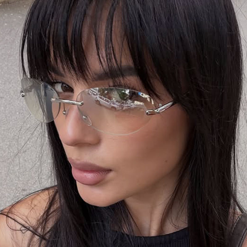 Sunglasses Cat Eye - Erkekler Kadınlar için Çerçevesiz Oval Güneş