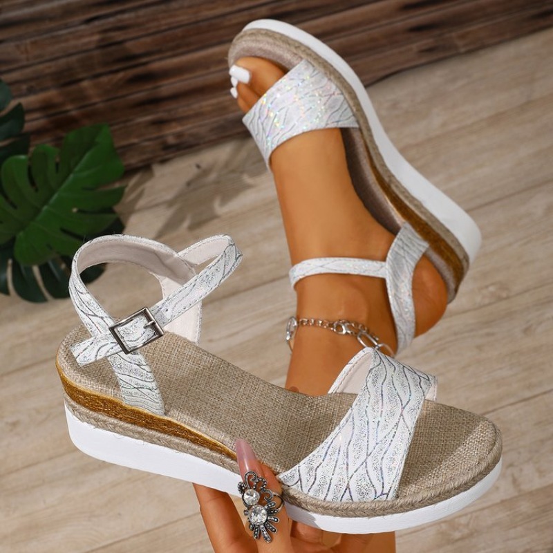 Wedge Espadrille Women - Kadınlar İçin Beyaz Platform Topuklu Bilek
