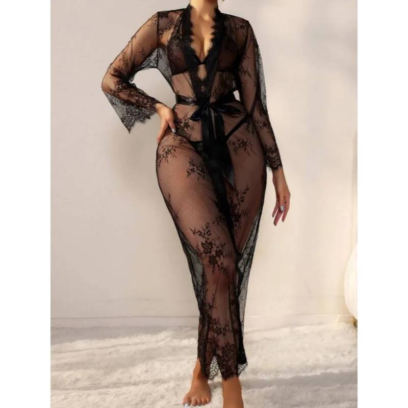 Kadınlar İçin Siyah Dantel Şef - Kimono Sheer Floral incelemesi ve fiyatı