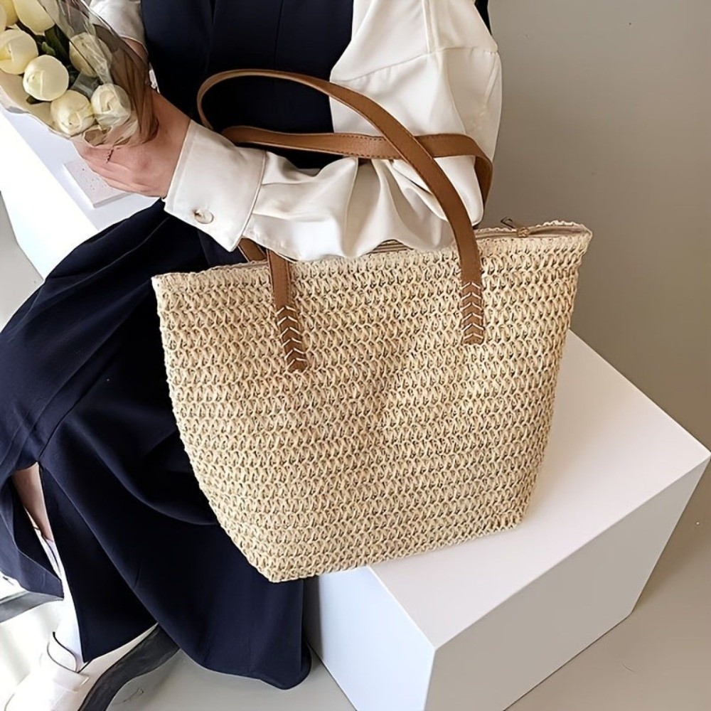 Moda Düz Renk Örgü Hasır Tote  - Tote Bag Beach incelemesi ve fiyatı