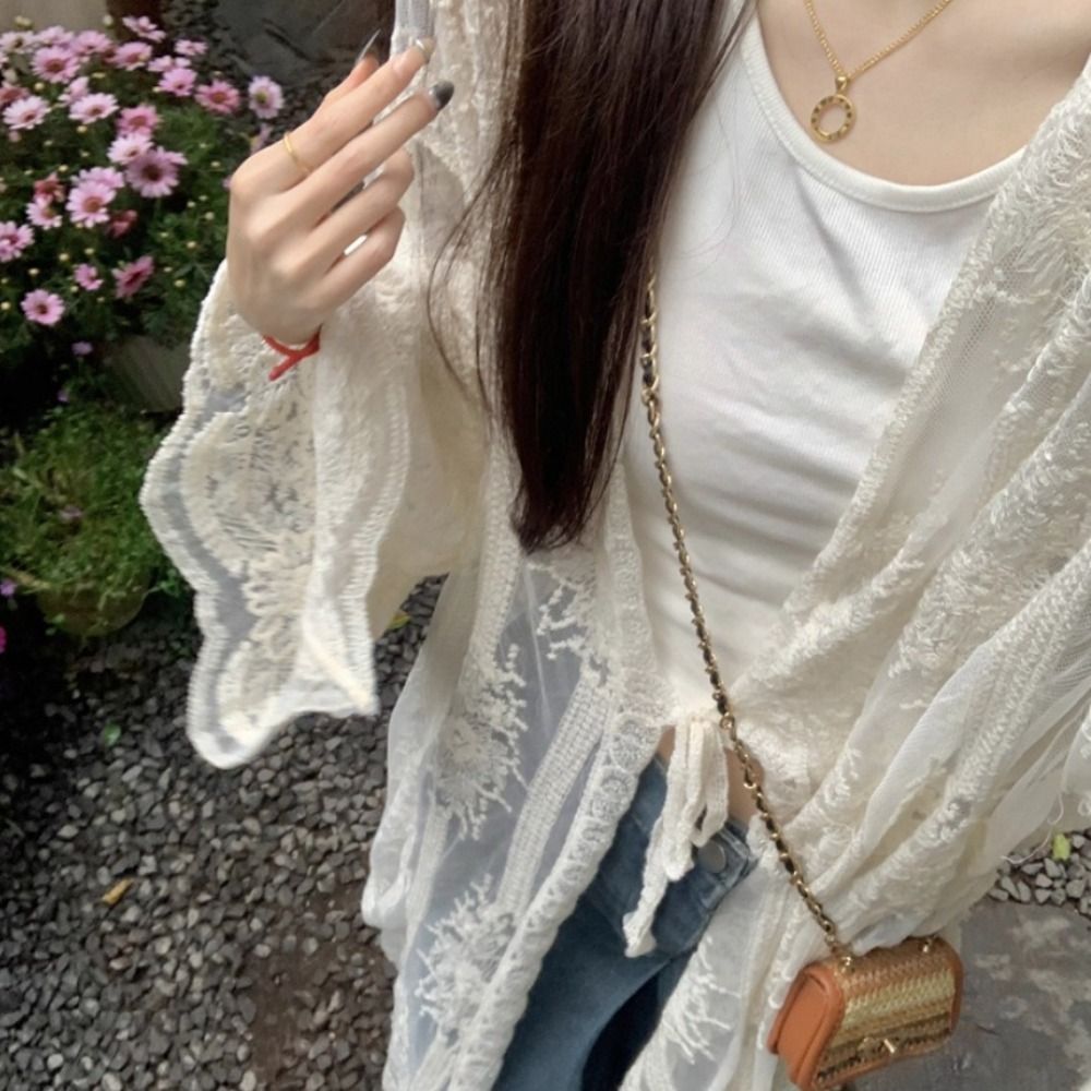 Hafif Bağcıklı Dantel Bluz Nak - Kimono Sheer Floral incelemesi ve fiyatı