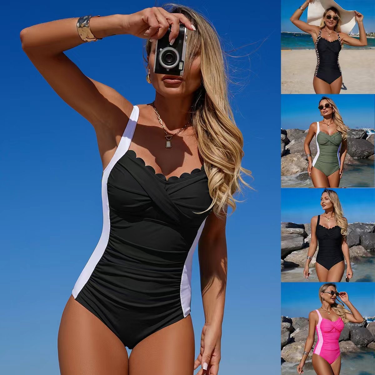 Siyah Mayo Taraklı Yaka Detayl - Swimsuit Bikini Ruched incelemesi ve fiyatı