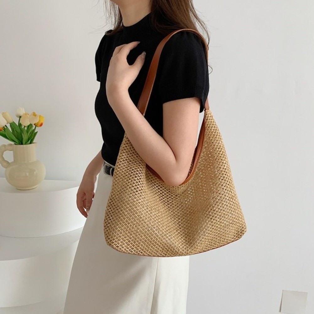Sevimli Düz Renk Örgü Hasır Ça - Tote Bag Beach incelemesi ve fiyatı