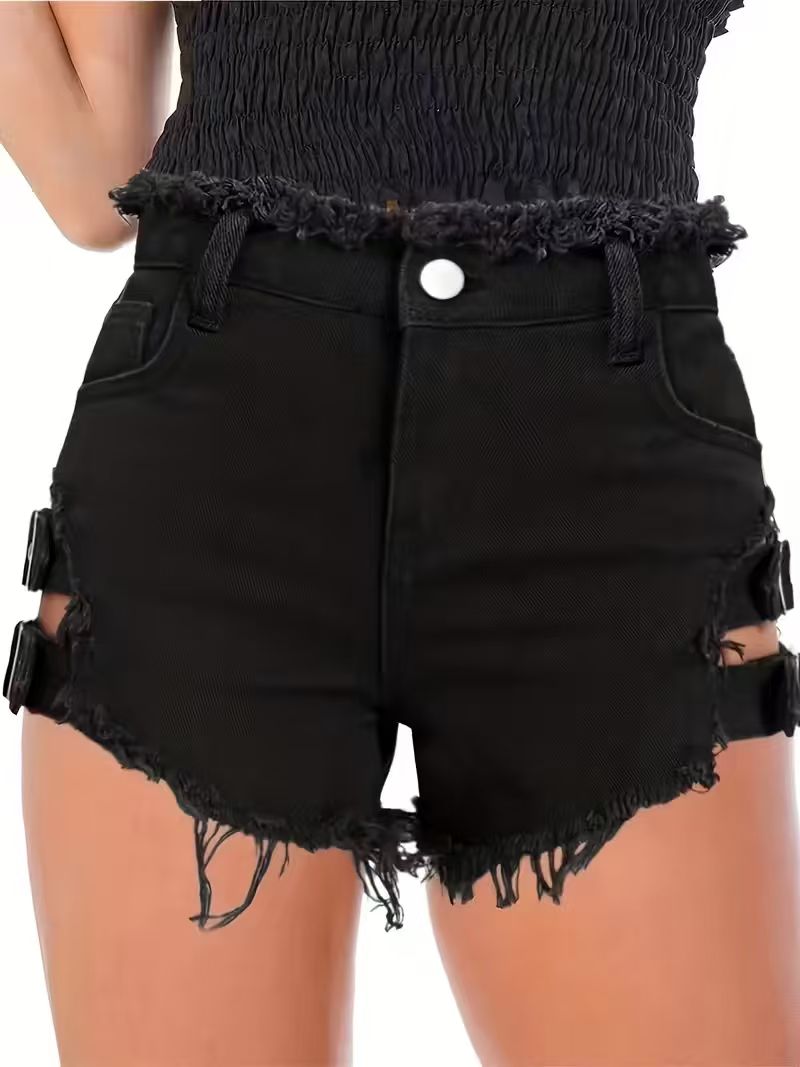 Kadın Siyah Kot Şort Düşük Bel - Shorts Denim Frayed incelemesi ve fiyatı