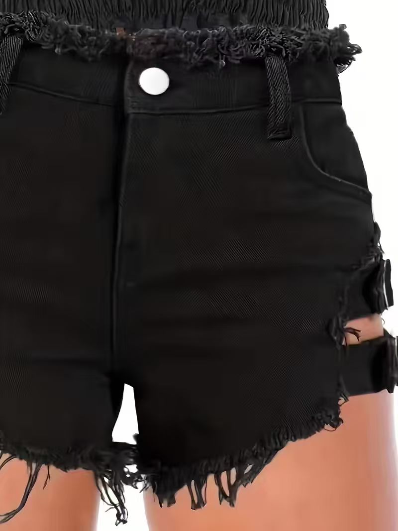 Kadın Siyah Kot Şort Düşük Bel - Shorts Denim Frayed incelemesi ve fiyatı