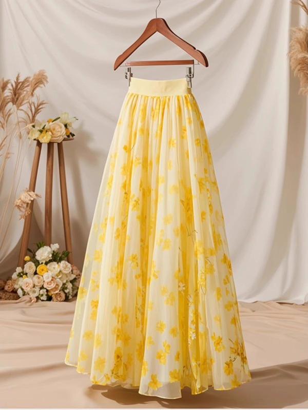 Yaz 2026 Yüksek Bel Sarı A Kes - Midi Skirt Floral incelemesi ve fiyatı