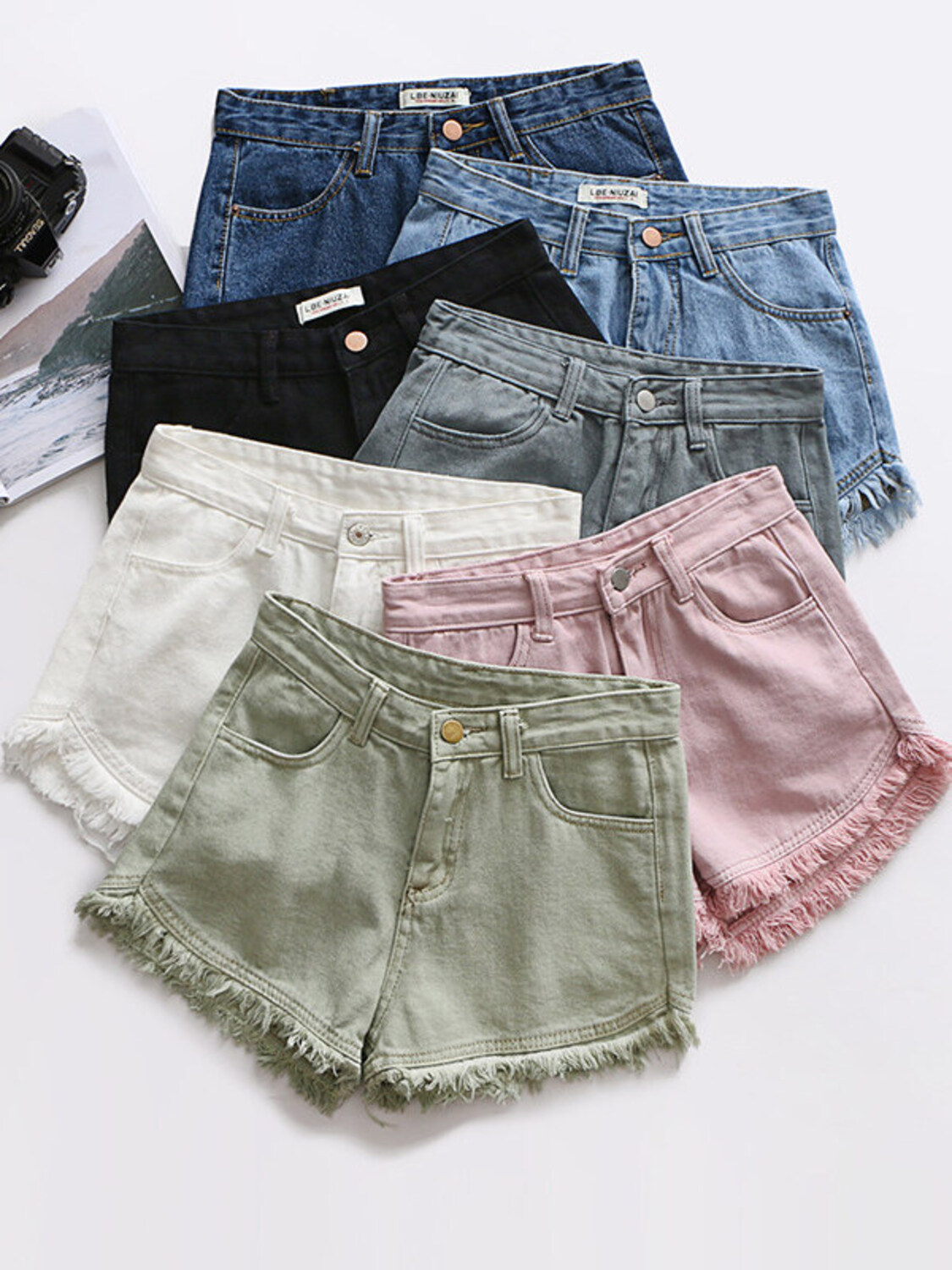Kadın Yüksek Bel Kot Şort Vint - Shorts Denim Frayed incelemesi ve fiyatı
