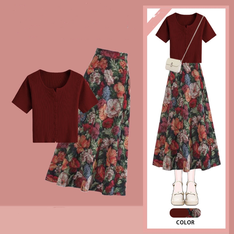 Kadın Şanslı Şarap Kırmızı T-S - Midi Skirt Floral incelemesi ve fiyatı