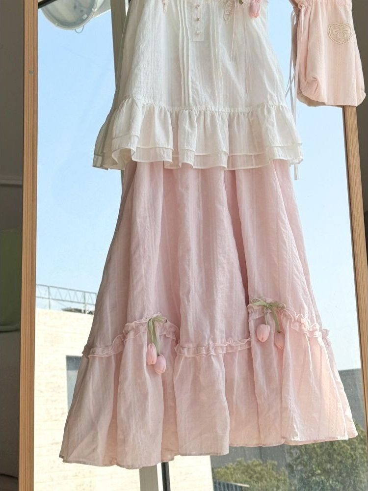 Tatlı Kawaii Fırfır Trim Lale  - Midi Skirt Floral incelemesi ve fiyatı